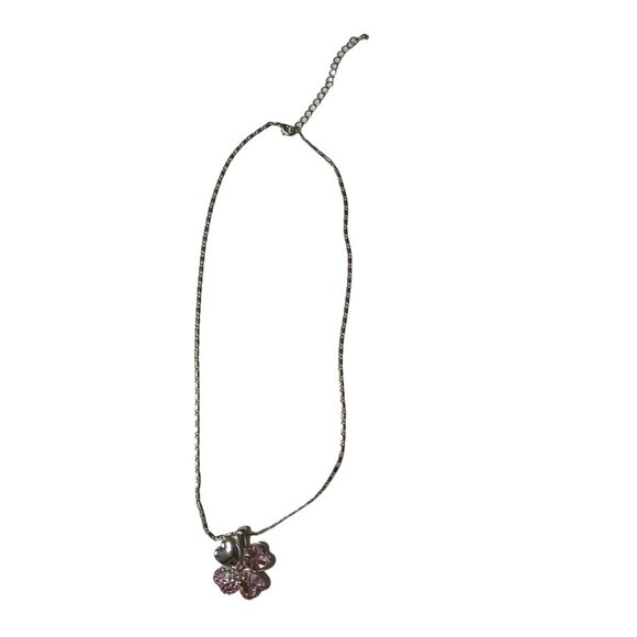 Austrian Crystal Clover Hearts Necklace W/ Swarovski Elements Pink Pendant 16in - Picture 1 of 5